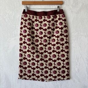 Boden Burgundy and Cream Floral Pencil Skirt